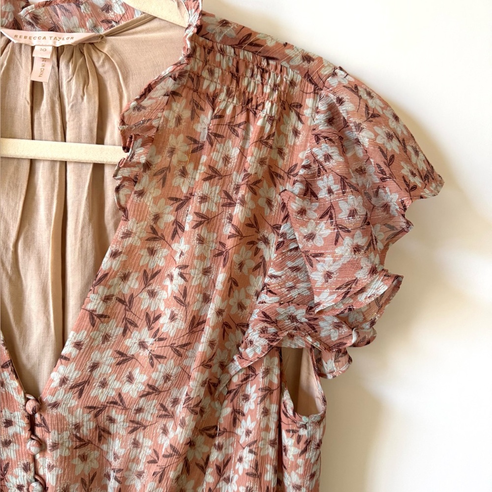 REBECCA TAYLOR Lucia V Neck Short Sleeve Silk Dress - Picture 4 of 11